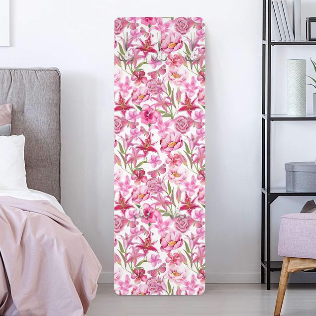 Garderobe Landhausstil Pinke Blumen mit Schmetterlingen