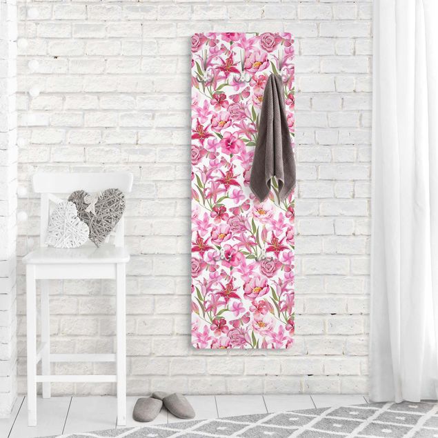 Garderobe Muster Pinke Blumen mit Schmetterlingen