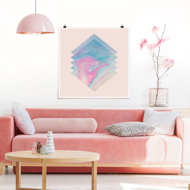 Poster abstrakte Kunst Pinkes Wasser Marmor