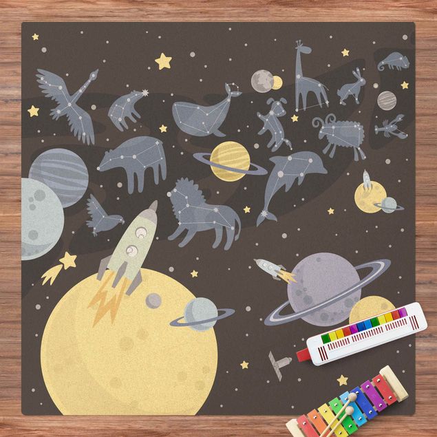 Kinderzimmer Deko Planeten mit Sternzeichen und Raketen