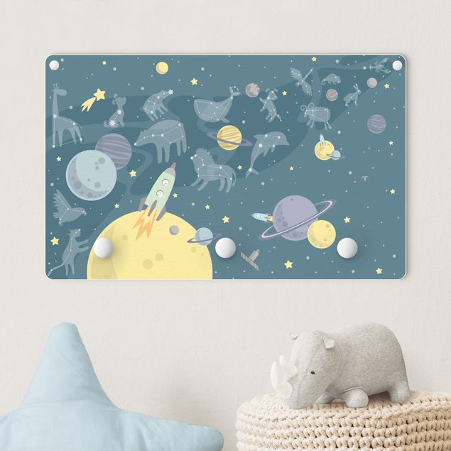 Babyzimmer Deko Planeten mit Sternzeichen und Raketen