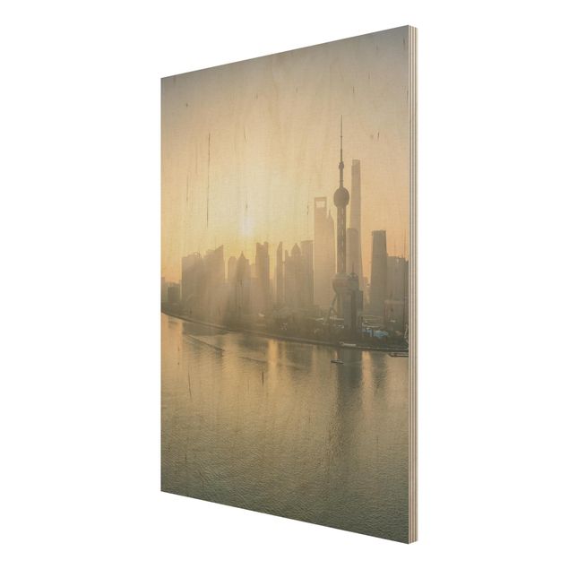 Bilder auf Holz Pudong bei Sonnenaufgang