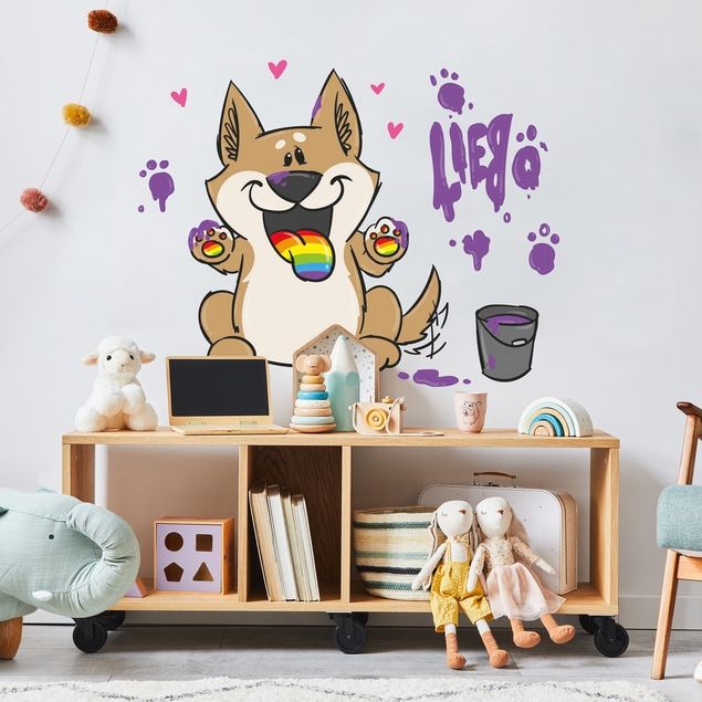 Babyzimmer Deko Pummeleinhorn - Hund mit Farbeimer