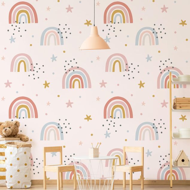 Kinderzimmer Deko Regenbogenwelt mit Sternen und Pünktchen