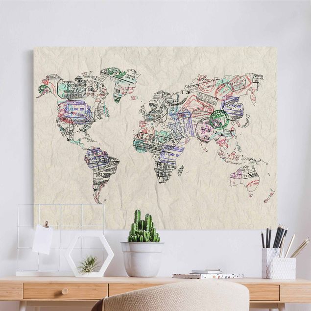 Küchen Deko Reisepass Stempel Weltkarte