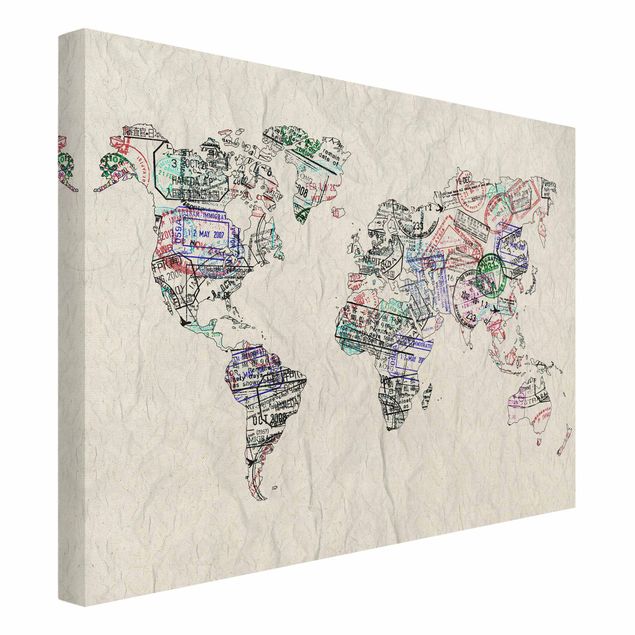 schöne Leinwandbilder Reisepass Stempel Weltkarte