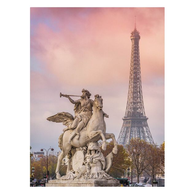 Wandbilder Modern Reiterstatue vor Eiffelturm
