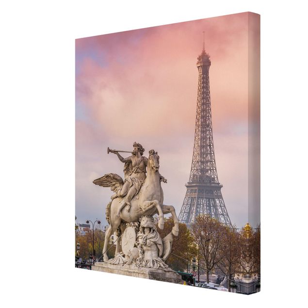 Wandbilder Rosa Reiterstatue vor Eiffelturm