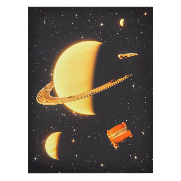 Wandbilder Schwarz Retro Collage - Die Ringe des Saturn