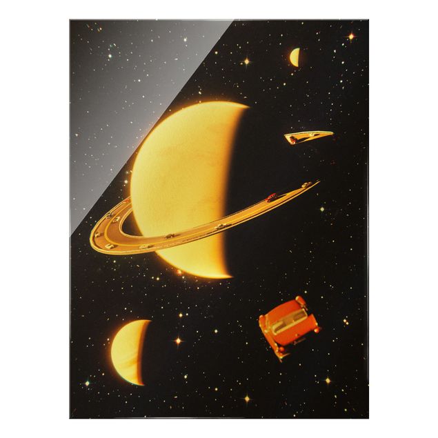 Wandbilder Schwarz Retro Collage - Die Ringe des Saturn