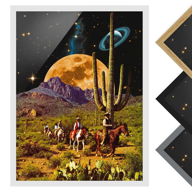 Wandbilder Grün Retro Collage - Weltraum Cowboys