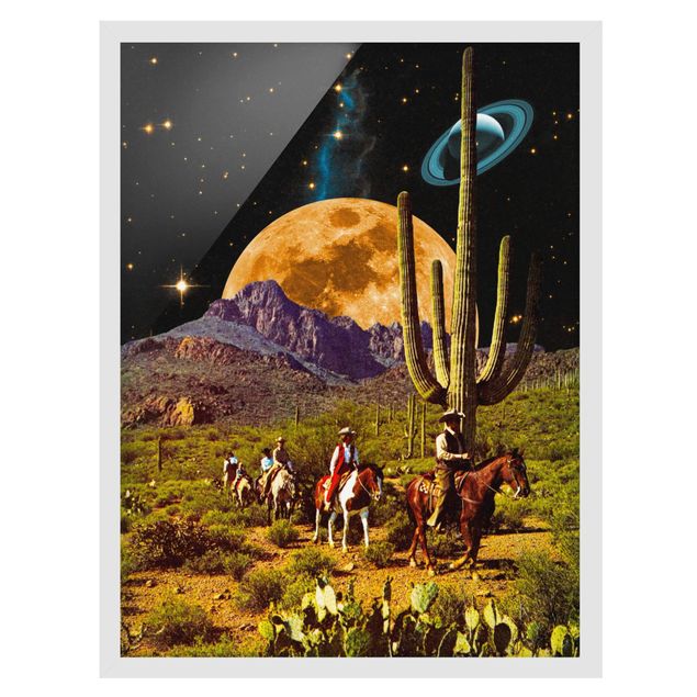 Landschaftsbilder gerahmt Retro Collage - Weltraum Cowboys