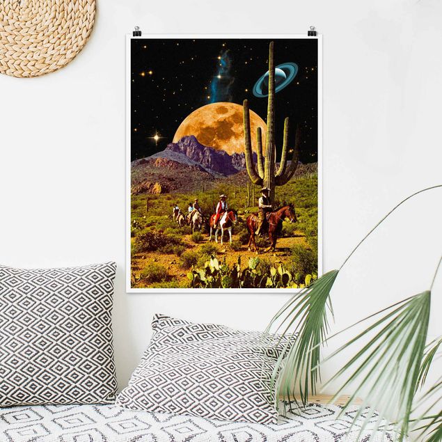 Wandbilder Landschaften Retro Collage - Weltraum Cowboys