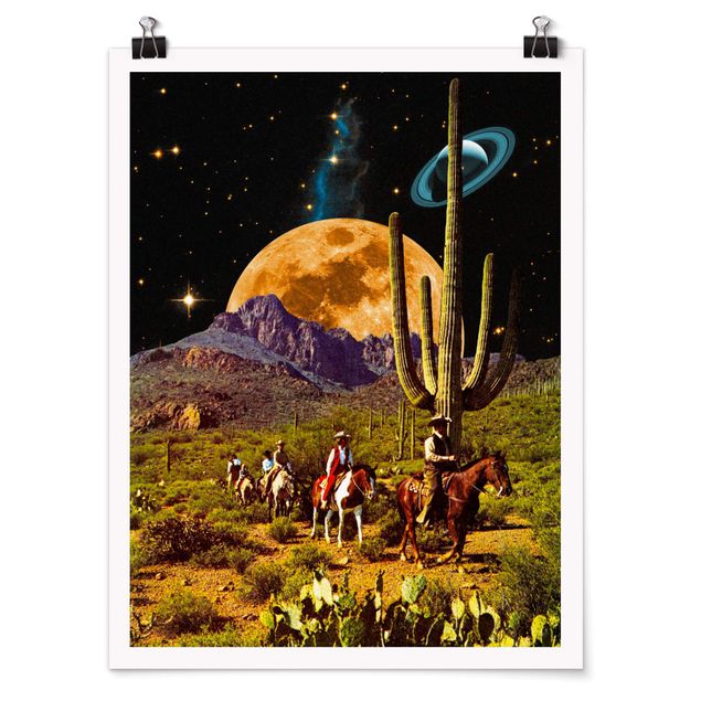 Natur Poster Retro Collage - Weltraum Cowboys