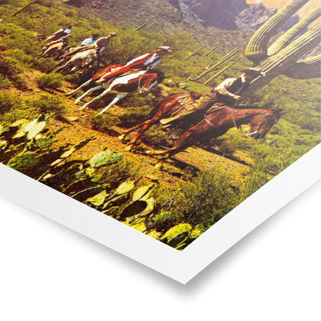 Wandbilder Grün Retro Collage - Weltraum Cowboys