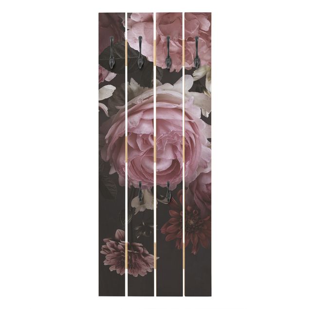 Wandgarderoben Rosa Rosa Blumen auf Schwarz Vintage