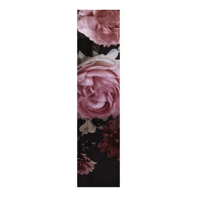 Schiebevorhang Blumen Rosa Blumen auf Schwarz Vintage
