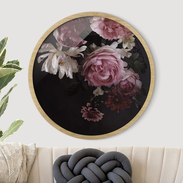 Blumenbilder mit Rahmen Rosa Blumen auf Schwarz Vintage