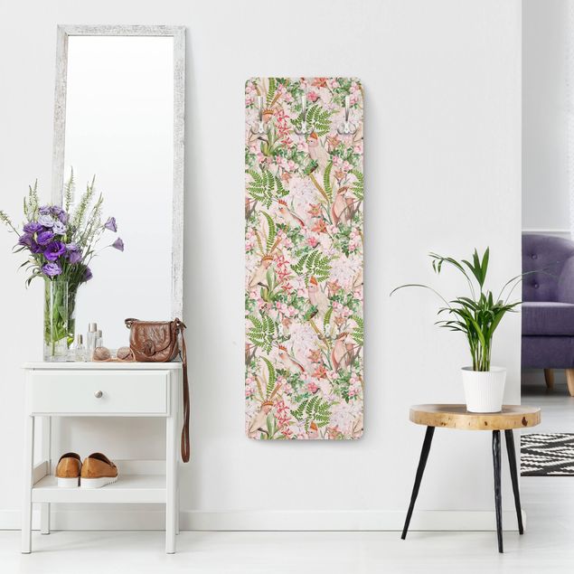 Garderobe Muster Rosa Kakadus mit Blumen