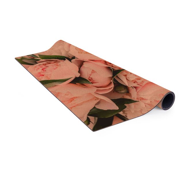 Teppich Esszimmer Rosa Pfingstrosen mit Blättern