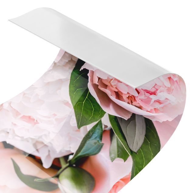 Küchenrückwand Folie Rosa Pfingstrosen mit Blättern