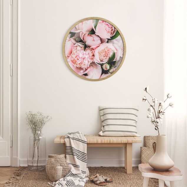 Wandbilder Floral Rosa Pfingstrosen mit Blättern