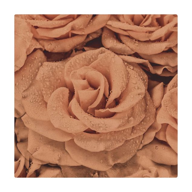 Teppich Esszimmer Rosen Sepia mit Wassertropfen