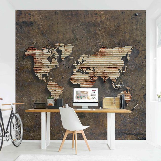 Wanddeko Küche Rost Weltkarte