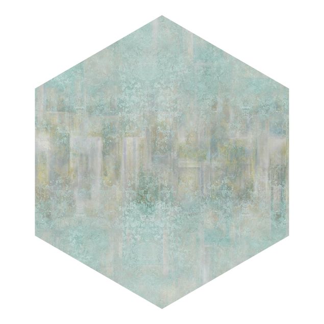 Hexagon Tapete selbstklebend - Rustikales Betonmuster Mint