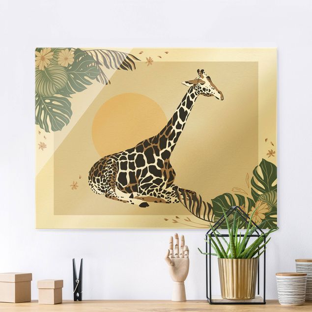 Wandbilder Giraffen Safari Tiere - Giraffe im Sonnenuntergang