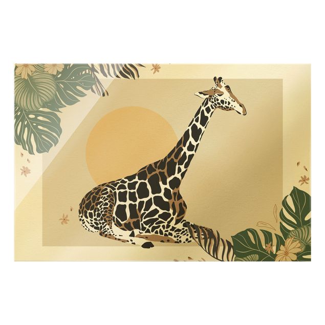 Wandbilder Blumen Safari Tiere - Giraffe im Sonnenuntergang