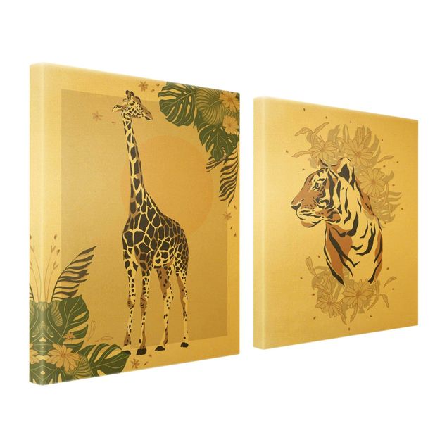 Wandbilder Floral Safari Tiere - Giraffe und Tiger