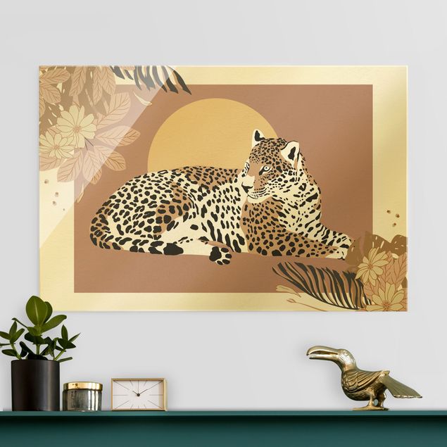 Glasbilder Sonnenuntergang Safari Tiere - Leopard im Sonnenuntergang