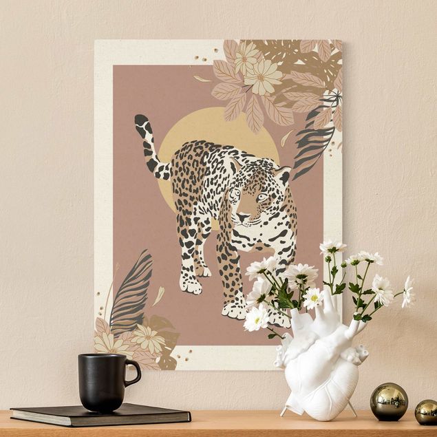 Wandbilder Floral Safari Tiere - Leopard