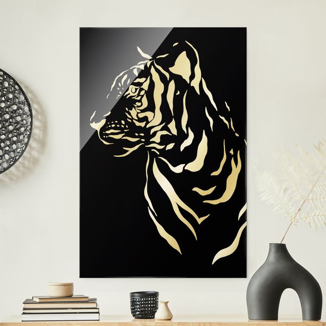 schwarz weiß Glasbilder Safari Tiere - Portrait Tiger Schwarz