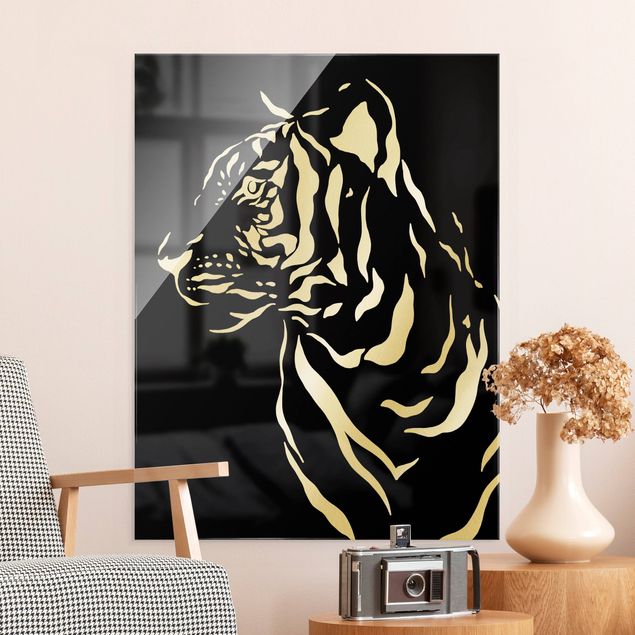Glasbilder Schwarz-Weiß Safari Tiere - Portrait Tiger Schwarz