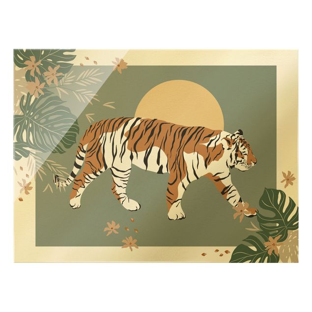 Wandbilder Blumen Safari Tiere - Tiger im Sonnenuntergang