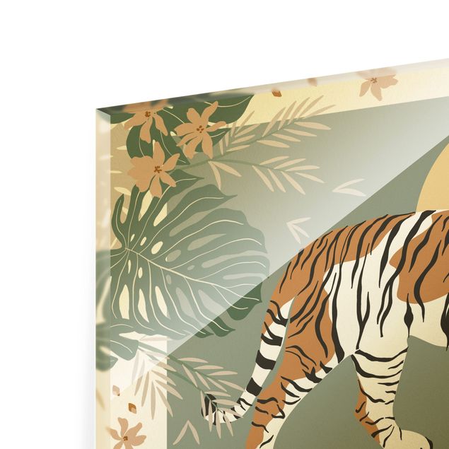 Wandbilder Grün Safari Tiere - Tiger im Sonnenuntergang