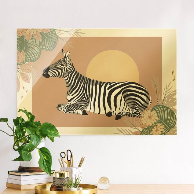 Wandbilder Zebras Safari Tiere - Zebra im Sonnenuntergang