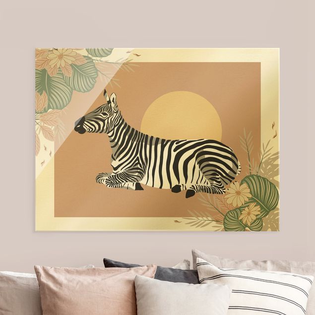 Glasbilder Sonnenuntergänge Safari Tiere - Zebra im Sonnenuntergang
