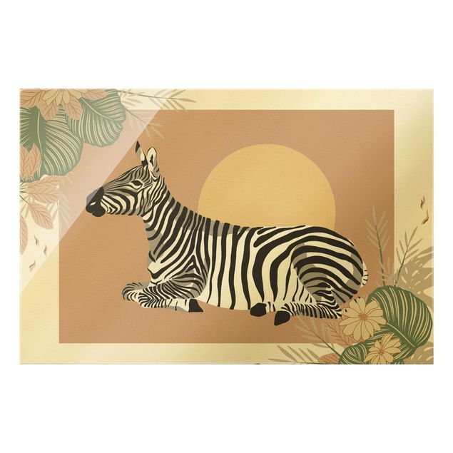 Wandbilder Blumen Safari Tiere - Zebra im Sonnenuntergang