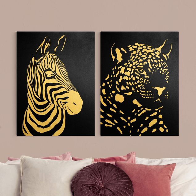 Wandbilder Zebras Safari Tiere - Zebra und Leopard Schwarz
