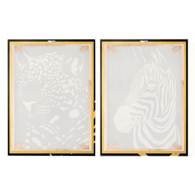 Wandbilder Schwarz Safari Tiere - Zebra und Leopard Schwarz