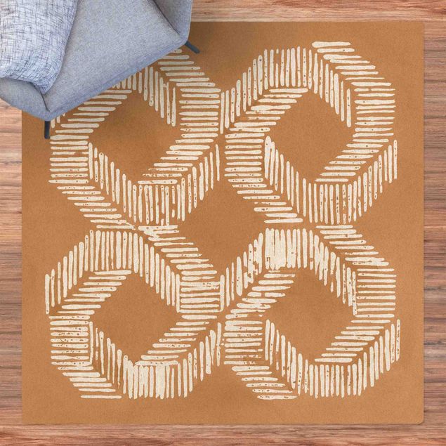 Kork-Teppich - Sandfarbene moderne Geometrie II - Quadrat 1:1