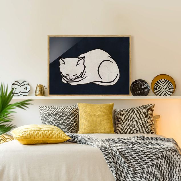 schwarz-weiß Bilder gerahmt Schlafende Katze Illustration