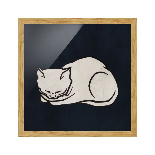 Gerahmte Bilder Tiere Schlafende Katze Illustration