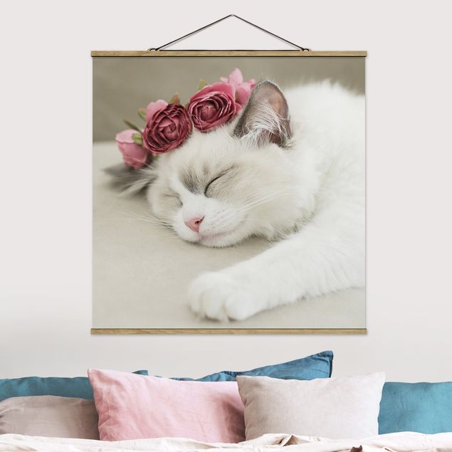 Deko Kinderzimmer Schlafende Katze mit Rosen