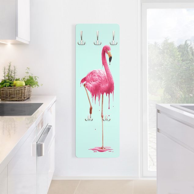 Wandgarderobe mit Motiv Schmelzender Flamingo