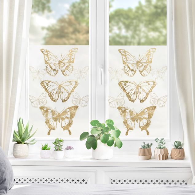 Fensterfolie - Sichtschutz - Schmetterlingskomposition in Gold II -  Fensterbilder