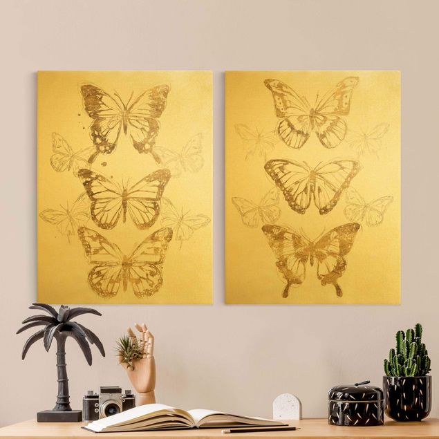 Wandbilder Modern Schmetterlingskompositionen Gold